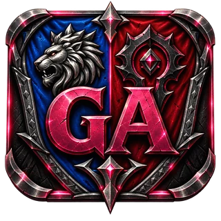 The Glad Adjacent crest: the Alliance lion and a Horde emblem behind the letters GA